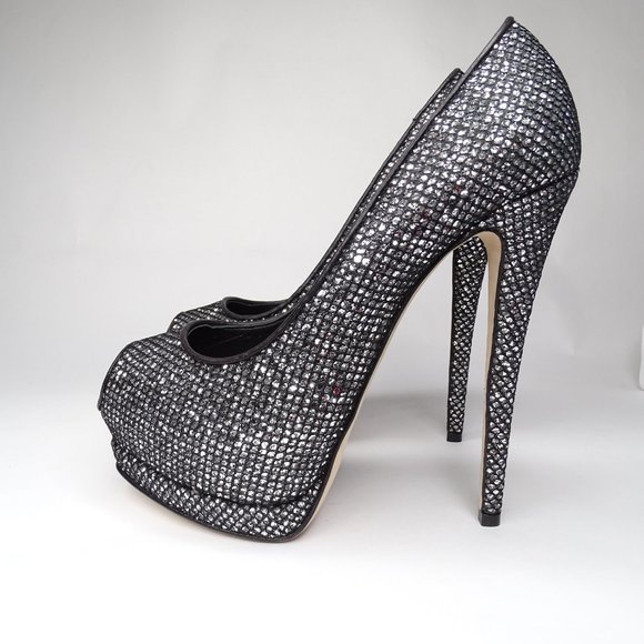 GIUSEPPE ZANOTTI Sharon 105 Glitter Peep Toe Pumps - Picture 11 of 15